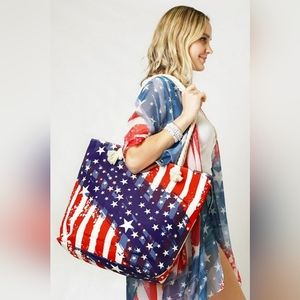 American Flag Tote Bag - Patriotic - Soft Handled - Water resistant